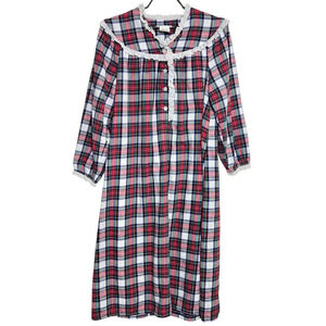 Vintage Lanz of Salzburg Nightgown Size Medium M Flannel Plaid Night Shirt